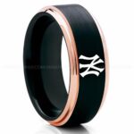 Yankees Ring, Yankees Wedding Ring, Baseball Wedding Ring, Baseball Ring, Black Wedding Ring, Baseball Wedding Band, Baseball Jewelry