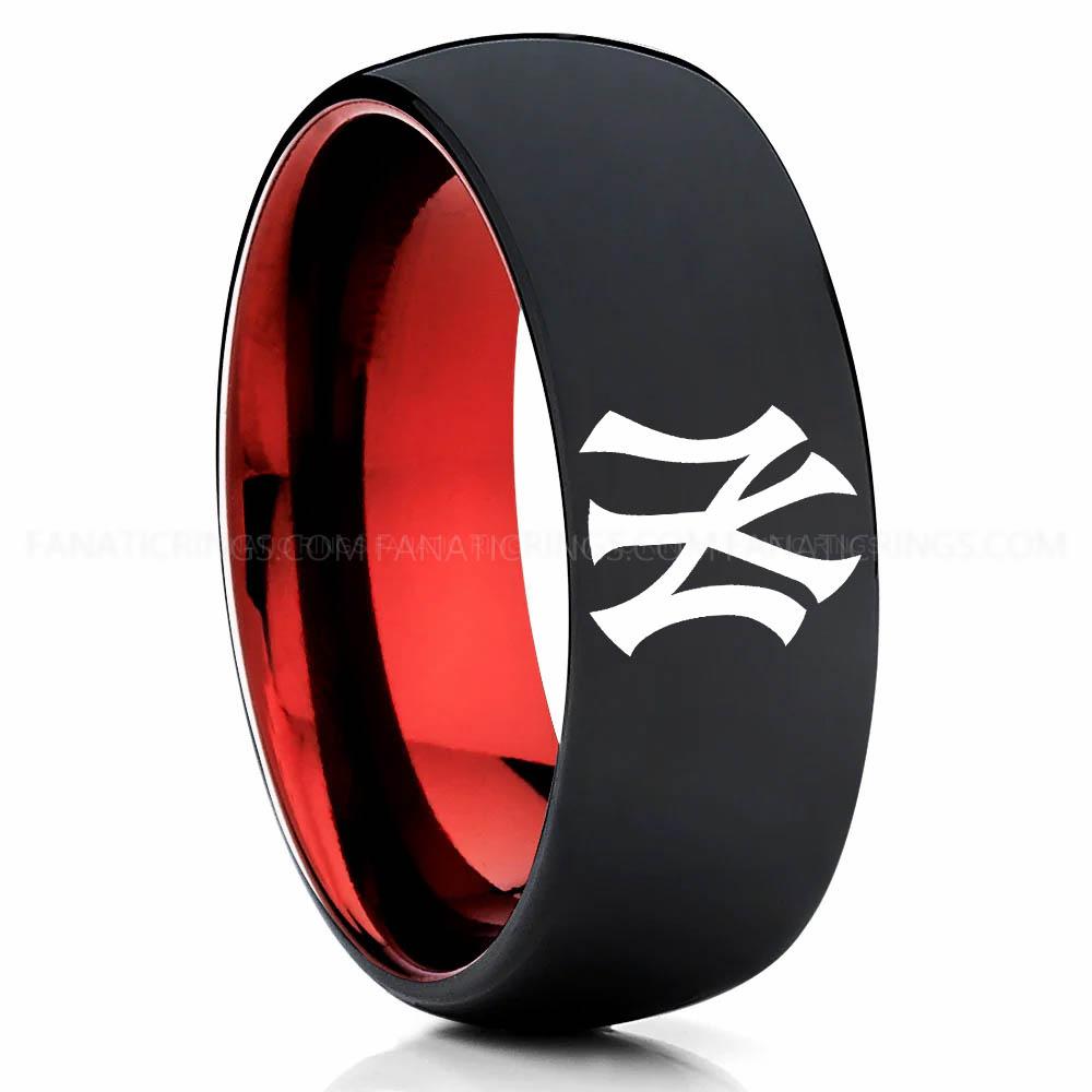 Black Red Yankees Yankees Ring, Yankees Wedding Ring, Baseball Wedding Ring, Baseball Ring, Black Wedding Ring, Baseball Wedding Band, Baseball Jewelry - Image 1