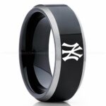 Yankees Ring, Yankees Wedding Ring, Baseball Wedding Ring, Baseball Ring, Black Wedding Ring, Baseball Wedding Band, Baseball Jewelry