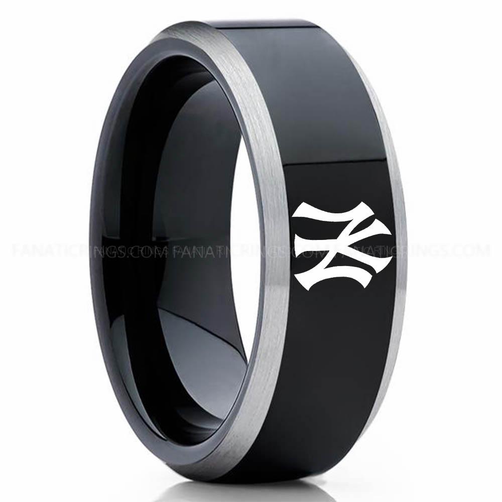 Black Silver 2 Yankees Yankees Ring, Yankees Wedding Ring, Baseball Wedding Ring, Baseball Ring, Black Wedding Ring, Baseball Wedding Band, Baseball Jewelry - Image 1