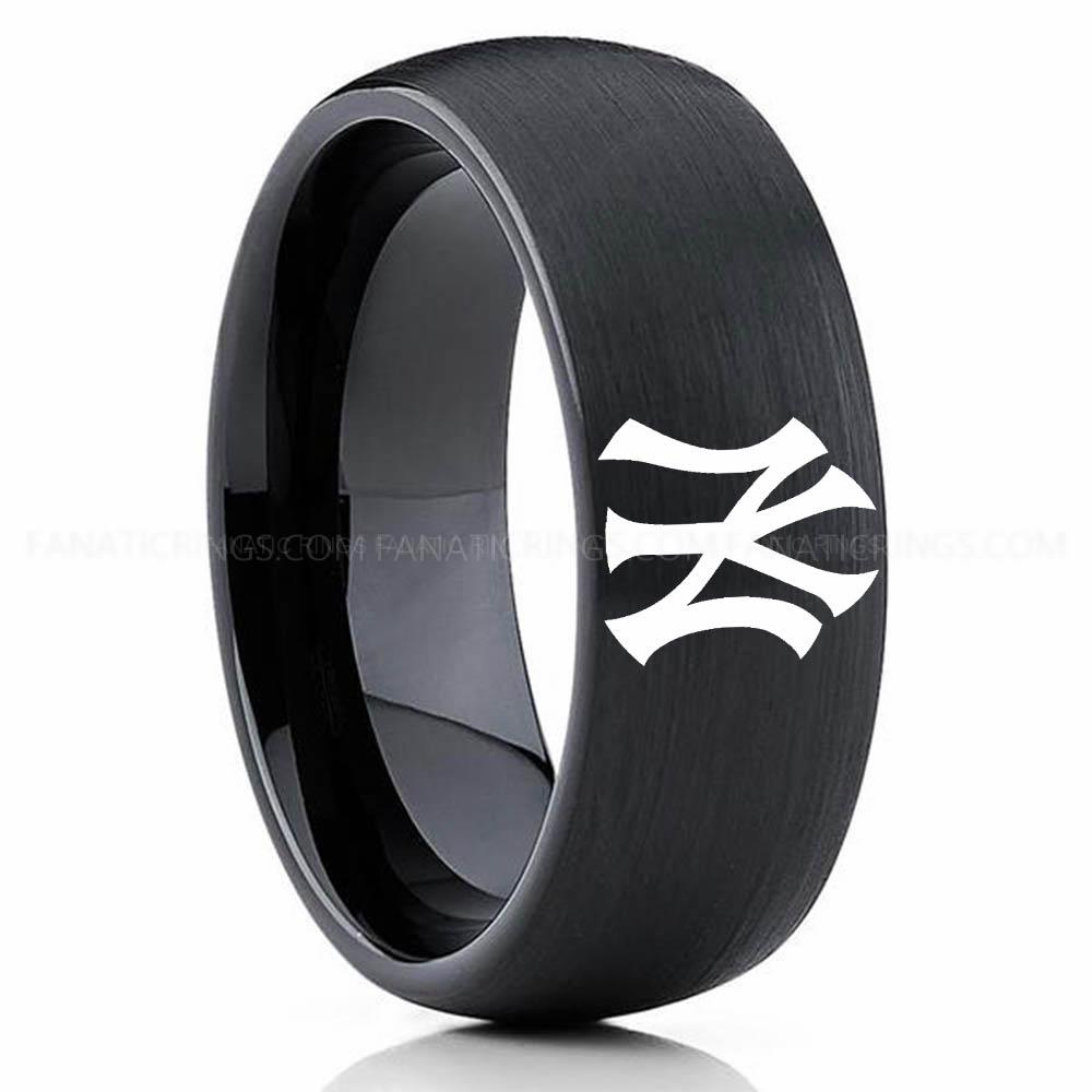 Black Yankees Yankees Ring, Yankees Wedding Ring, Baseball Wedding Ring, Baseball Ring, Black Wedding Ring, Baseball Wedding Band, Baseball Jewelry - Image 1