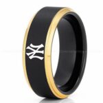 Yankees Ring, Yankees Wedding Ring, Baseball Wedding Ring, Baseball Ring, Black Wedding Ring, Baseball Wedding Band, Baseball Jewelry