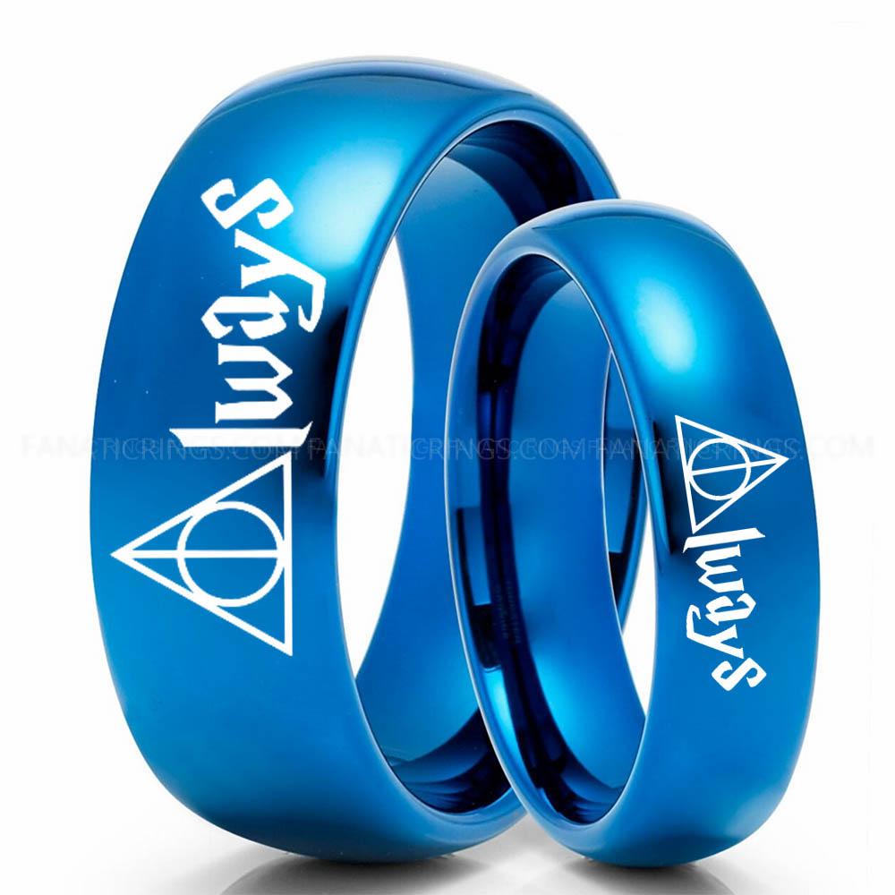 Blue Always Deathly Hallows Ring, Deathly Hallows Wedding Ring, Harry Potter Wedding Ring, Deathly Hallows Wedding Band, Harry Potter Jewelry - Image 1