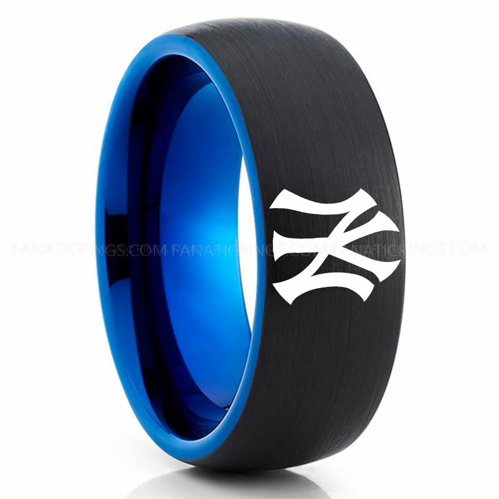 Blue Black 2 Yankees Yankees Ring, Yankees Wedding Ring, Baseball Wedding Ring, Baseball Ring, Black Wedding Ring, Baseball Wedding Band, Baseball Jewelry - Image 1
