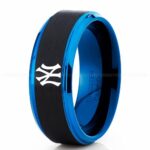 Yankees Ring, Yankees Wedding Ring, Baseball Wedding Ring, Baseball Ring, Black Wedding Ring, Baseball Wedding Band, Baseball Jewelry