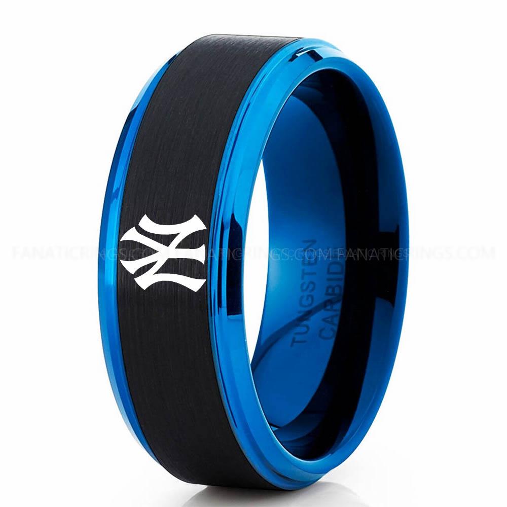 Blue Black 3 Yankees Yankees Ring, Yankees Wedding Ring, Baseball Wedding Ring, Baseball Ring, Black Wedding Ring, Baseball Wedding Band, Baseball Jewelry - Image 1