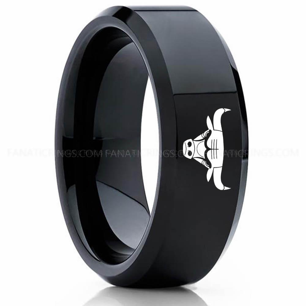 Bulls Black 2 Bulls Ring, Bulls Wedding Band, Bulls Wedding Ring, Basketball Jewelry - Image 1