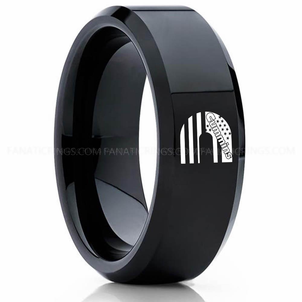CUMMINS 2 Black 2 Cummins Ring, Engine Ring, Trucker Ring, Cummins Wedding Band, Cummins Wedding Ring - Image 1
