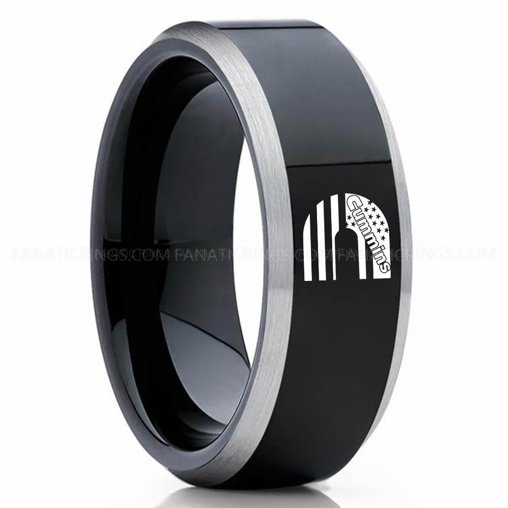 CUMMINS 2 Black Silver 2 Cummins Ring, Engine Ring, Trucker Ring, Cummins Wedding Band, Cummins Wedding Ring - Image 1