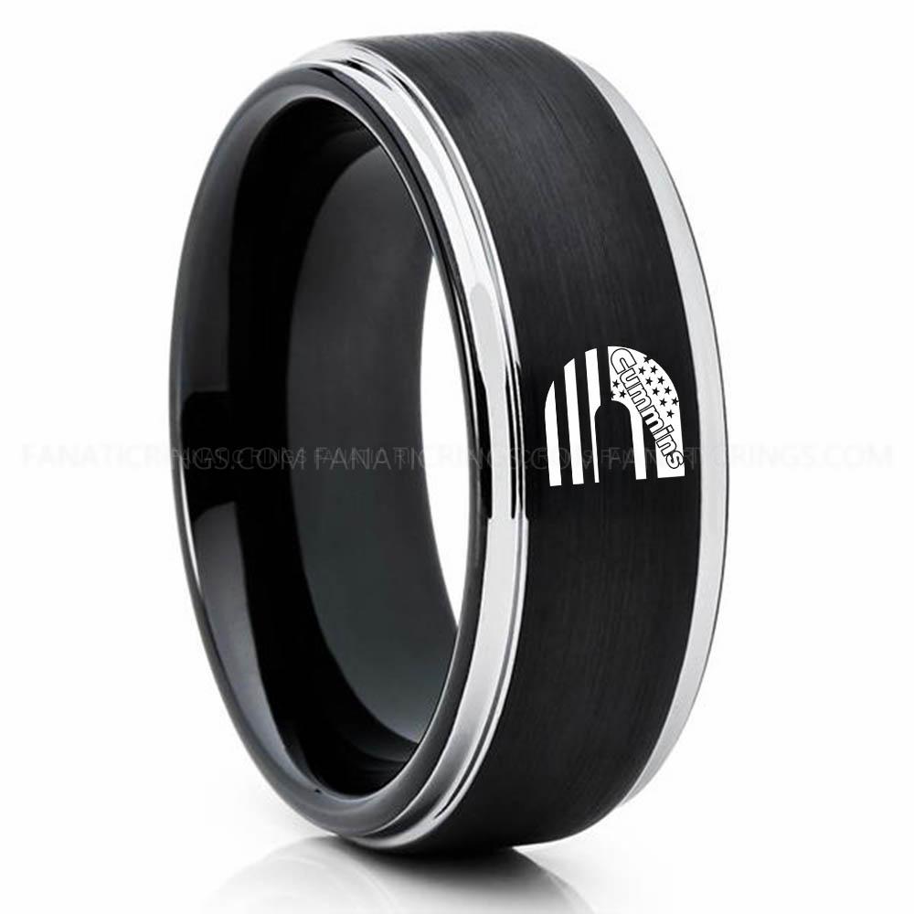 CUMMINS 2 Black Silver Cummins Ring, Engine Ring, Trucker Ring, Cummins Wedding Band, Cummins Wedding Ring - Image 1