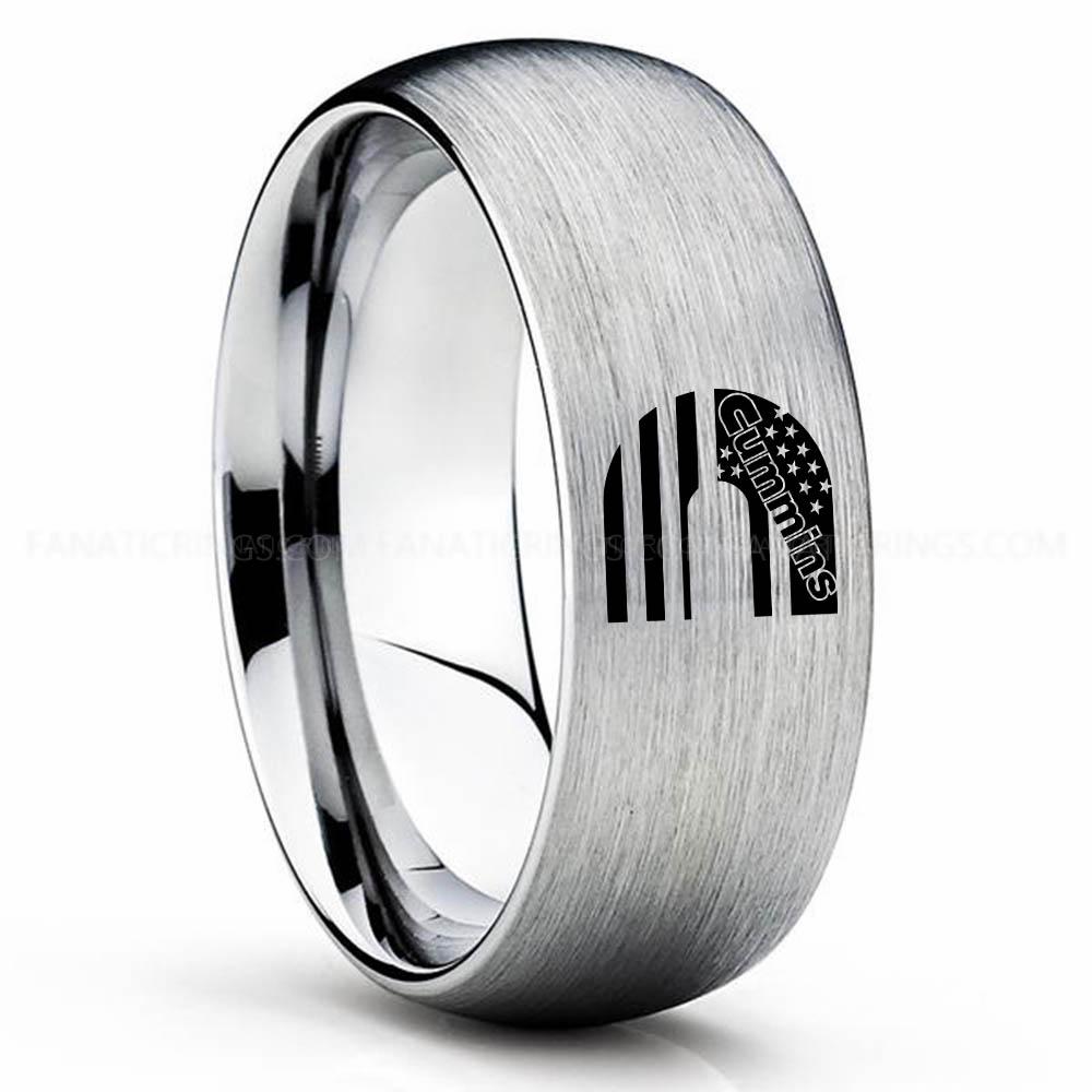 CUMMINS 2 Silver 2 Cummins Ring, Engine Ring, Trucker Ring, Cummins Wedding Band, Cummins Wedding Ring - Image 1