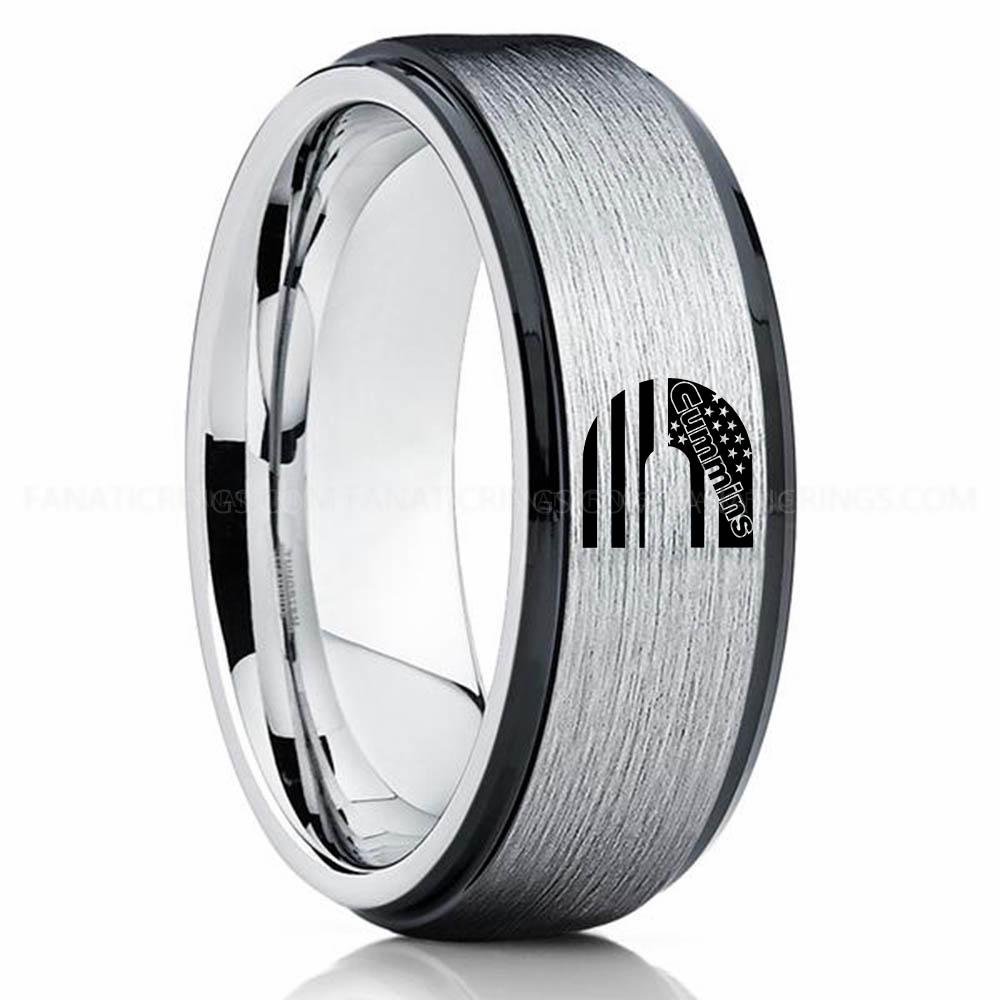 CUMMINS 2 Silver Cummins Ring, Engine Ring, Trucker Ring, Cummins Wedding Band, Cummins Wedding Ring - Image 1