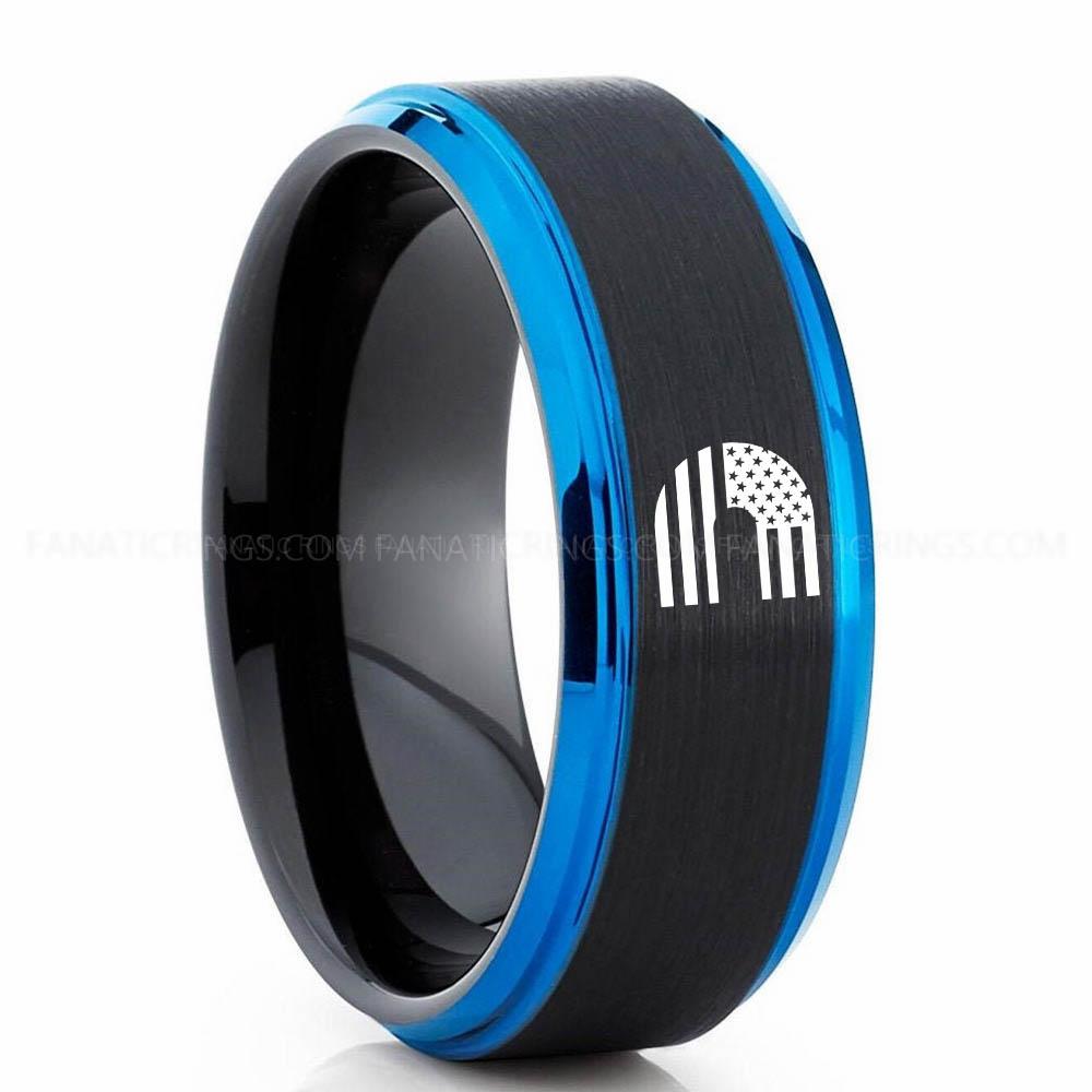 CUMMINS 3 Black Blue Cummins Ring, Engine Ring, Trucker Ring, Cummins Wedding Band, Cummins Wedding Ring - Image 1