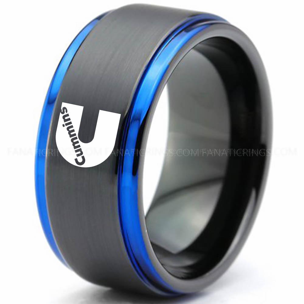 CUMMINS Black Blue 2 Cummins Ring, Engine Ring, Trucker Ring, Cummins Wedding Band, Cummins Wedding Ring - Image 1