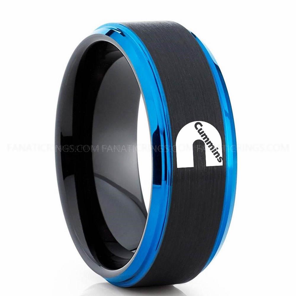 CUMMINS Black Blue Cummins Ring, Engine Ring, Trucker Ring, Cummins Wedding Band, Cummins Wedding Ring - Image 1
