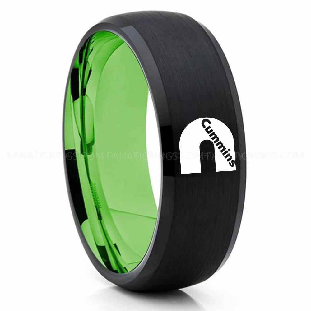 CUMMINS Black Green Cummins Ring, Engine Ring, Trucker Ring, Cummins Wedding Band, Cummins Wedding Ring - Image 1