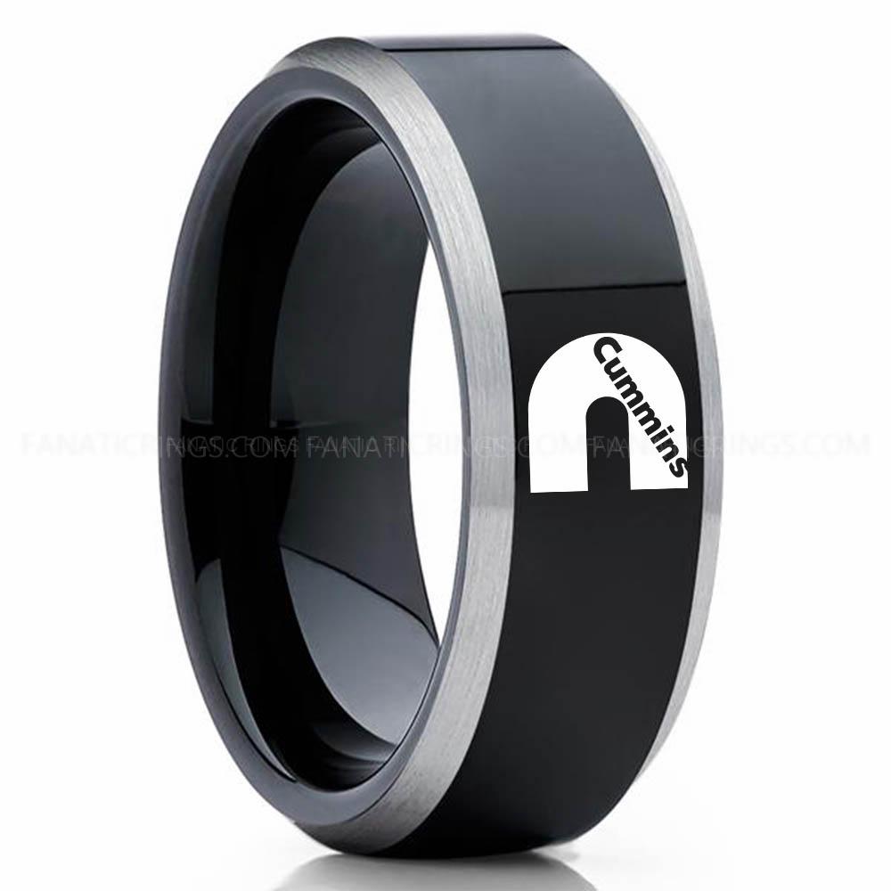 CUMMINS Black Silver 2 Cummins Ring, Engine Ring, Trucker Ring, Cummins Wedding Band, Cummins Wedding Ring - Image 1
