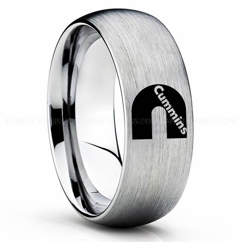CUMMINS Silver 2 Cummins Ring, Engine Ring, Trucker Ring, Cummins Wedding Band, Cummins Wedding Ring - Image 1