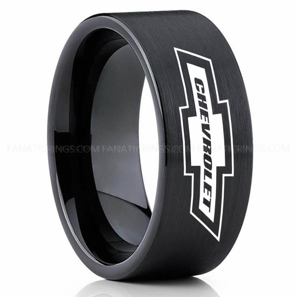 Chevrolet Black (2) Chevy Ring, Chevrolet Ring, Chevy Bowtie Ring, Auto Racing Ring, Chevy Wedding Band, Chevrolet Wedding Ring - Image 1