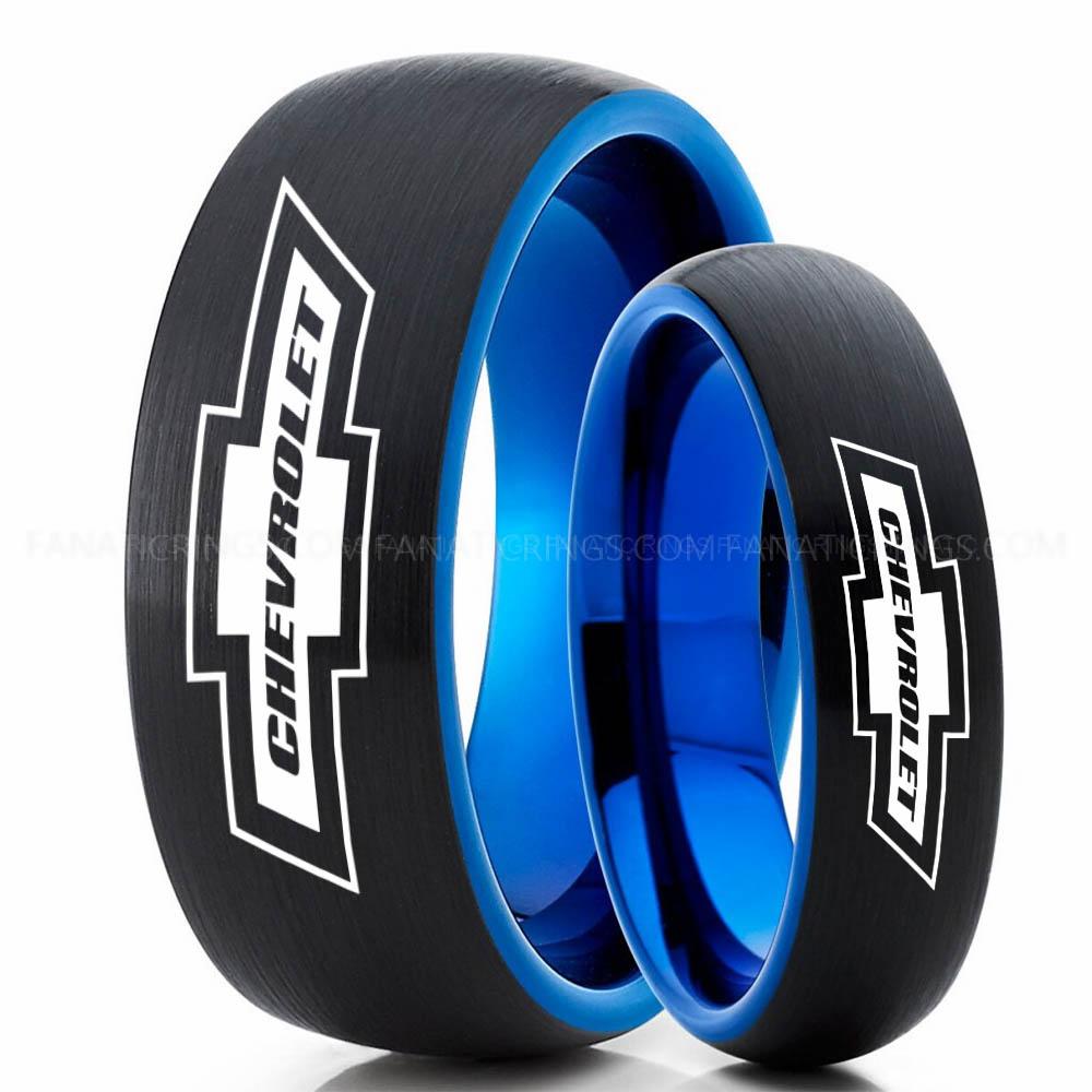 Chevrolet Black Blue (1) Chevy Ring, Chevrolet Ring, Chevy Bowtie Ring, Auto Racing Ring, Chevy Wedding Band, Chevrolet Wedding Ring - Image 1