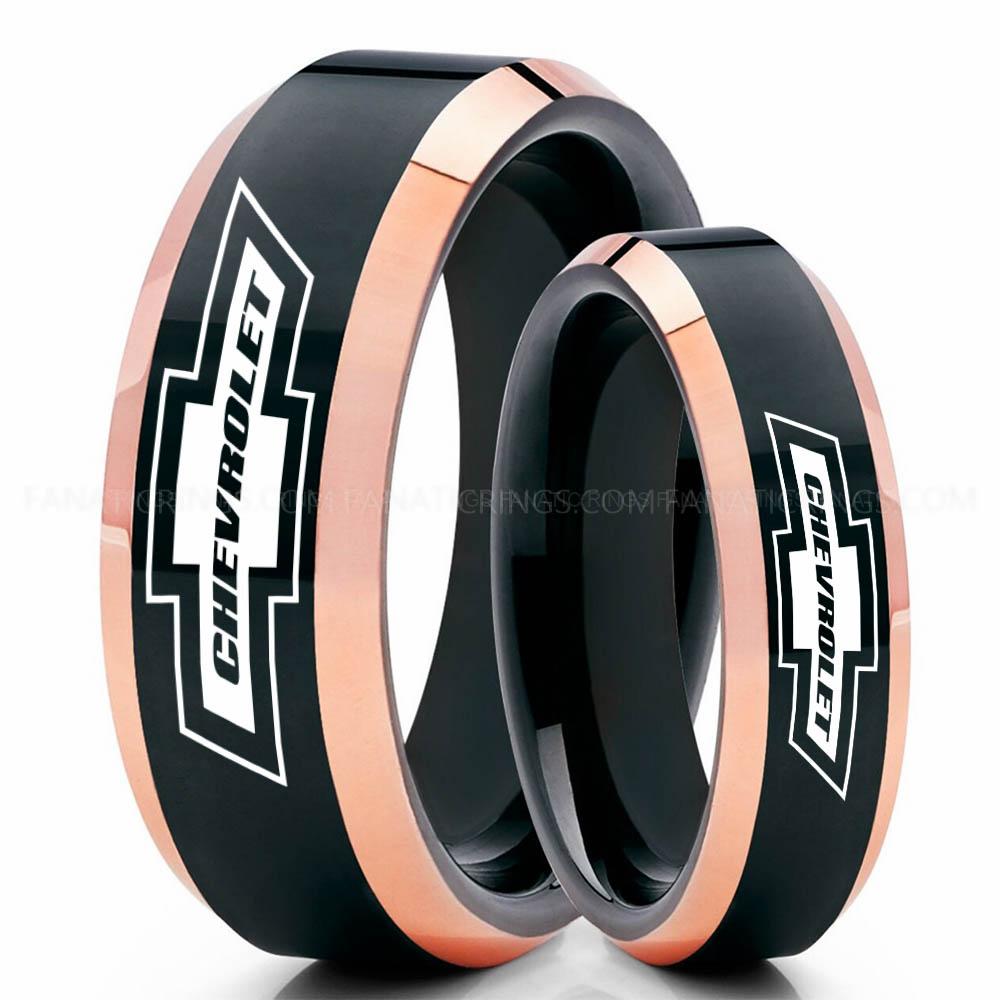 Chevrolet Black Pink (2) Chevy Ring, Chevrolet Ring, Chevy Bowtie Ring, Auto Racing Ring, Chevy Wedding Band, Chevrolet Wedding Ring - Image 1