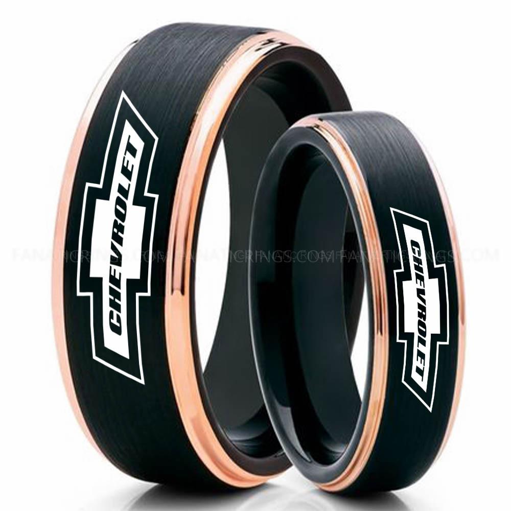 Chevrolet Black Pink (4) Chevy Ring, Chevrolet Ring, Chevy Bowtie Ring, Auto Racing Ring, Chevy Wedding Band, Chevrolet Wedding Ring - Image 1