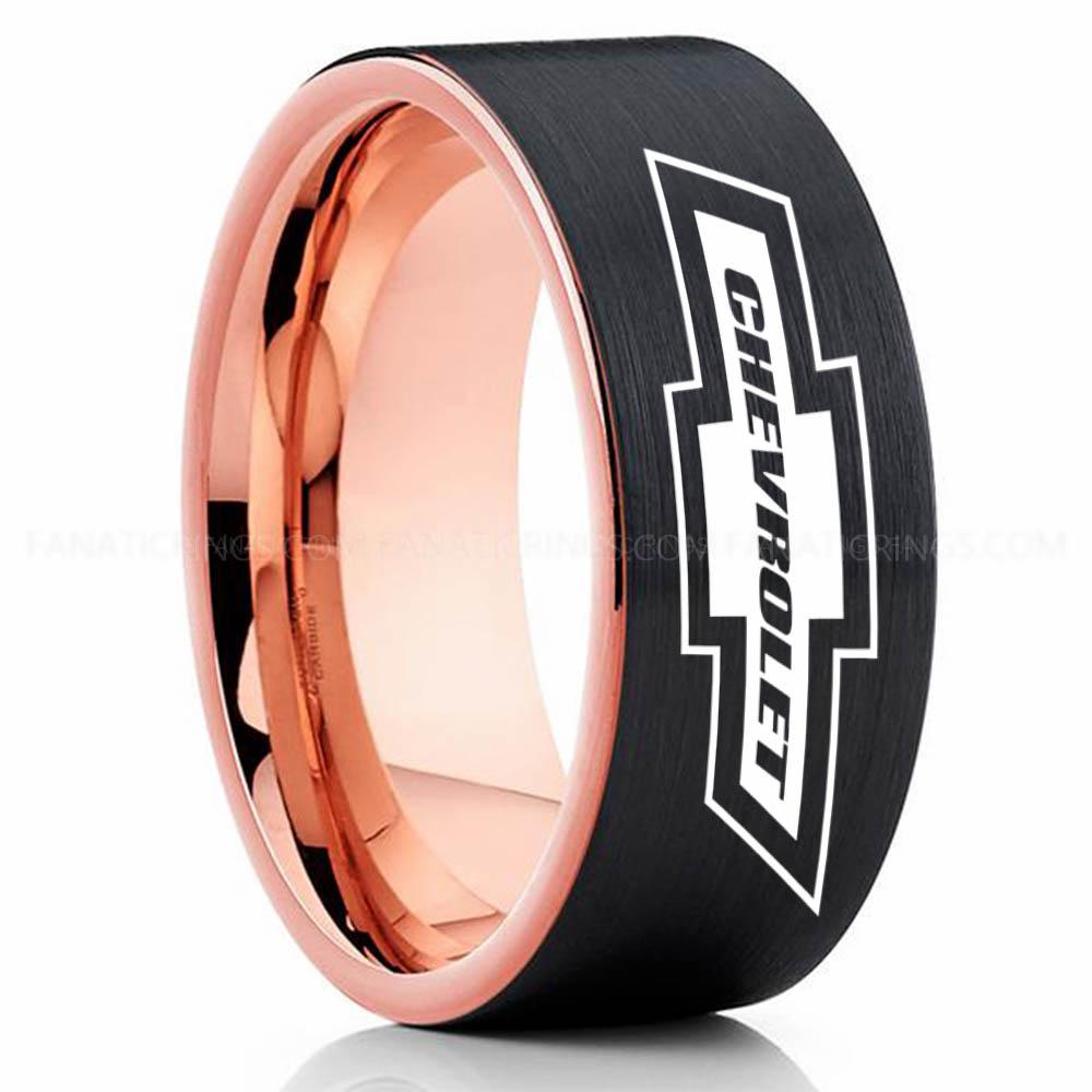 Chevrolet Black Pink Chevy Ring, Chevrolet Ring, Chevy Bowtie Ring, Auto Racing Ring, Chevy Wedding Band, Chevrolet Wedding Ring - Image 1