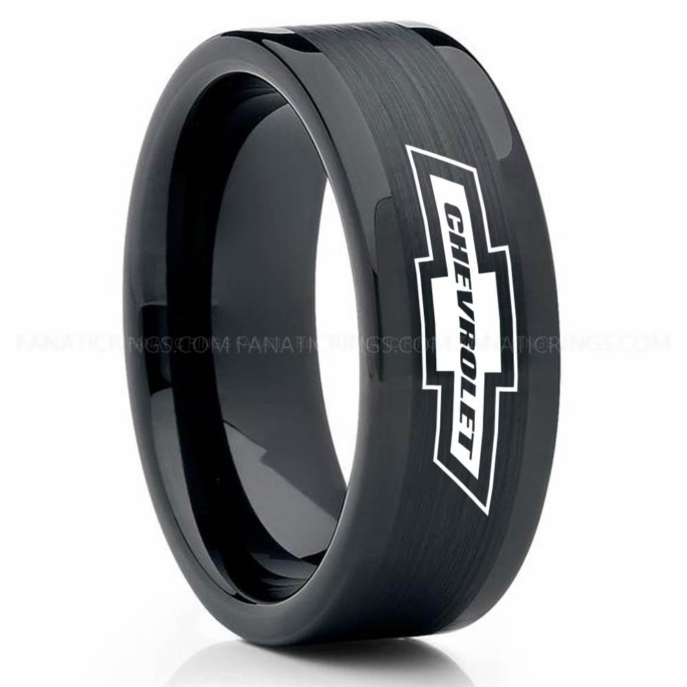Chevrolet Black Chevy Ring, Chevrolet Ring, Chevy Bowtie Ring, Auto Racing Ring, Chevy Wedding Band, Chevrolet Wedding Ring - Image 1