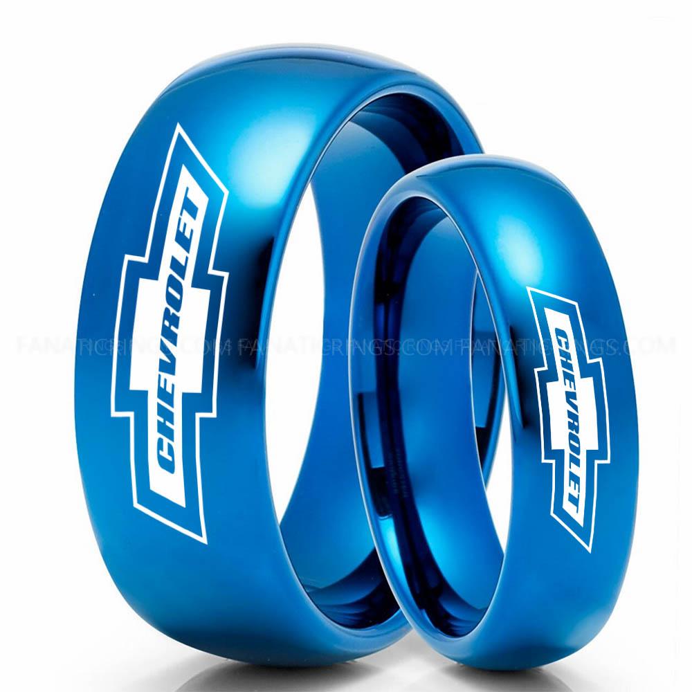 Chevrolet Blue Chevy Ring, Chevrolet Ring, Chevy Bowtie Ring, Auto Racing Ring, Chevy Wedding Band, Chevrolet Wedding Ring - Image 1
