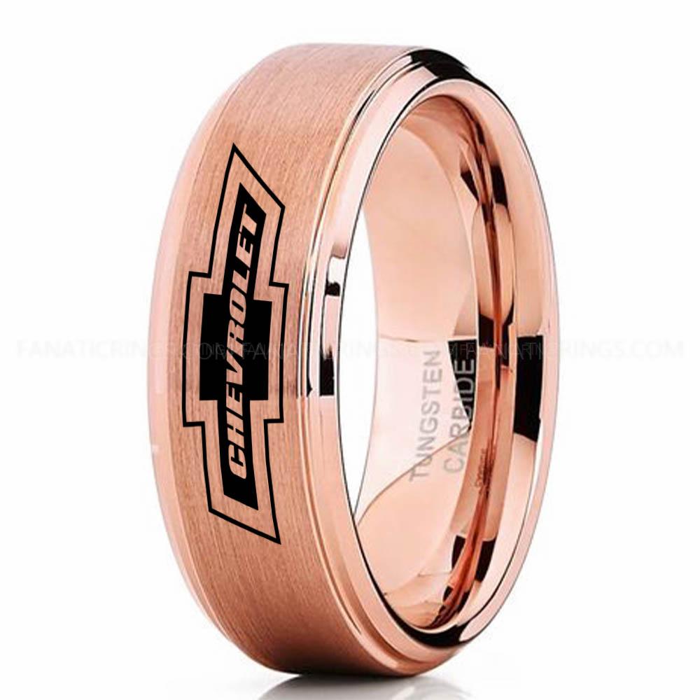 Chevrolet Pink (2) Chevy Ring, Chevrolet Ring, Chevy Bowtie Ring, Auto Racing Ring, Chevy Wedding Band, Chevrolet Wedding Ring - Image 1