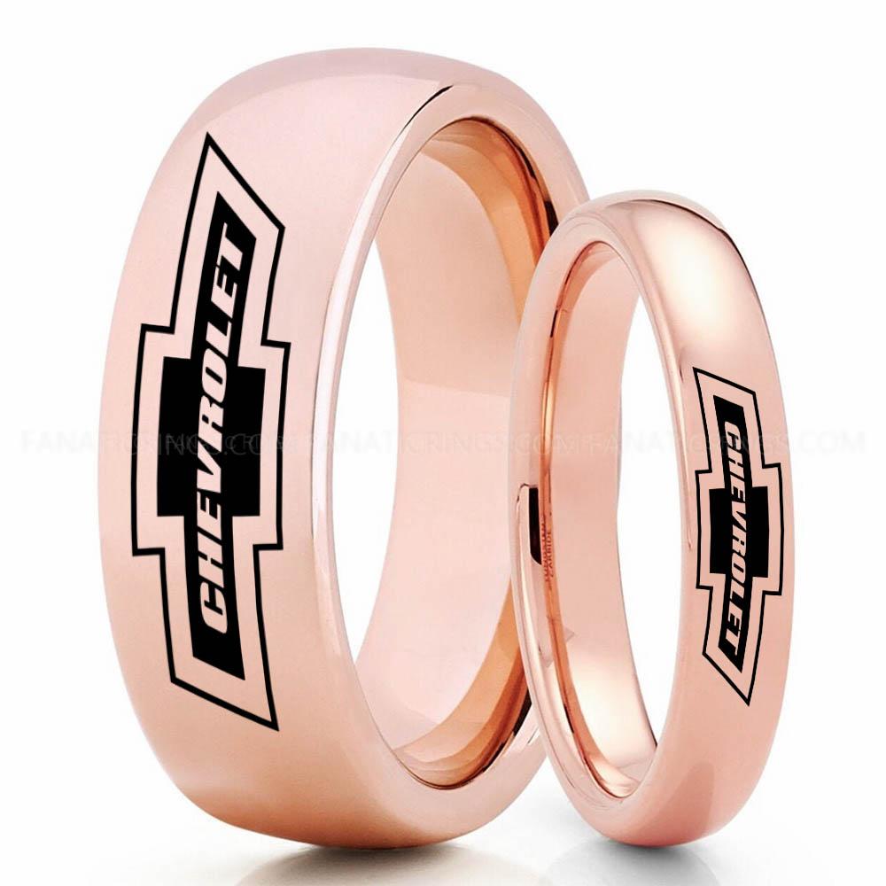 Chevrolet Pink Chevy Ring, Chevrolet Ring, Chevy Bowtie Ring, Auto Racing Ring, Chevy Wedding Band, Chevrolet Wedding Ring - Image 1