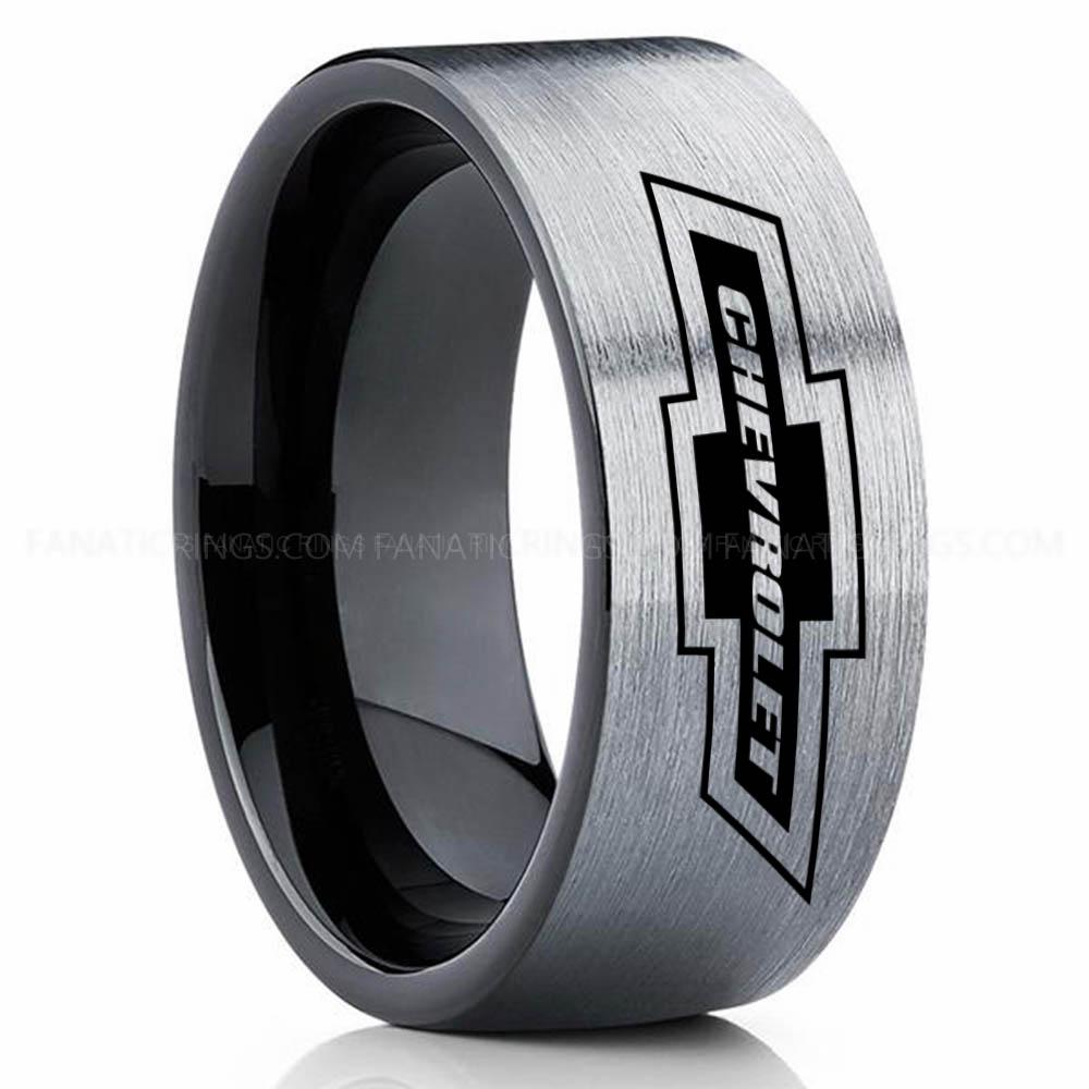 Chevrolet Silver Chevy Ring, Chevrolet Ring, Chevy Bowtie Ring, Auto Racing Ring, Chevy Wedding Band, Chevrolet Wedding Ring - Image 1