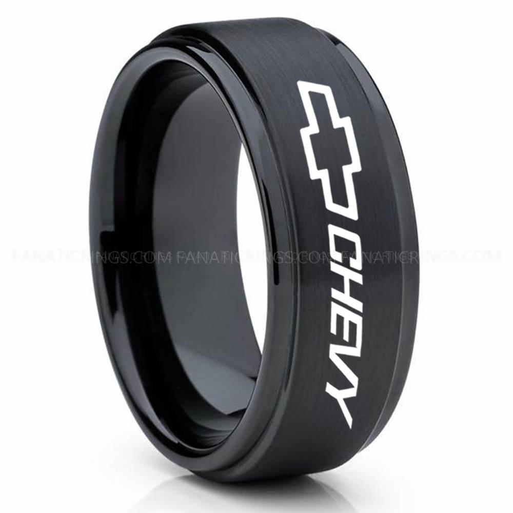 Chevy Black (3) Chevy Ring, Chevrolet Ring, Chevy Bowtie Ring, Auto Racing Ring, Chevy Wedding Band, Chevrolet Wedding Ring - Image 1