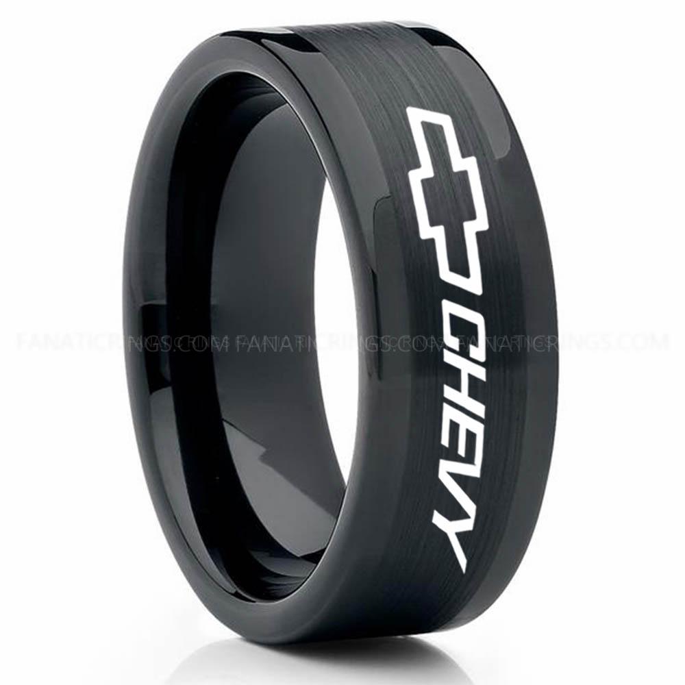 Chevy Black (4) Chevy Ring, Chevrolet Ring, Chevy Bowtie Ring, Auto Racing Ring, Chevy Wedding Band, Chevrolet Wedding Ring - Image 1