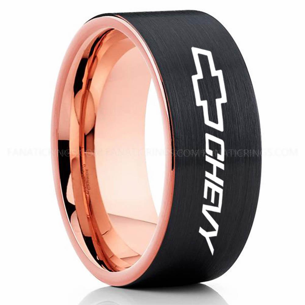 Chevy Blakc Pink (2) Chevy Ring, Chevrolet Ring, Chevy Bowtie Ring, Auto Racing Ring, Chevy Wedding Band, Chevrolet Wedding Ring - Image 1