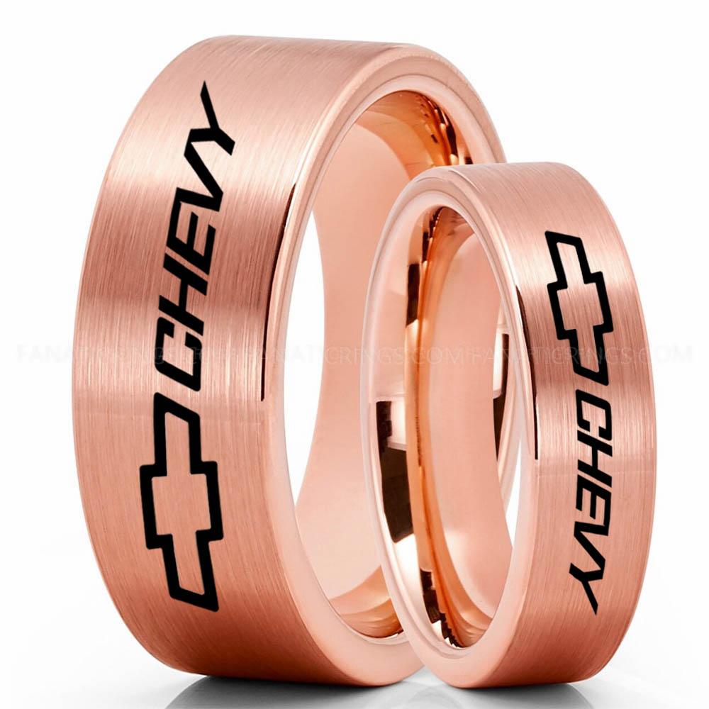 Chevy Pink Couple Chevy Ring, Chevrolet Ring, Chevy Bowtie Ring, Auto Racing Ring, Chevy Wedding Band, Chevrolet Wedding Ring - Image 1