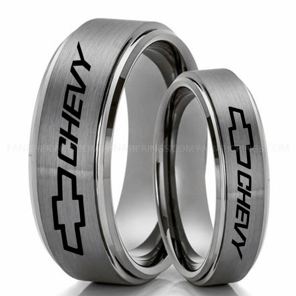 Chevy Silver Couple Chevy Ring, Chevrolet Ring, Chevy Bowtie Ring, Auto Racing Ring, Chevy Wedding Band, Chevrolet Wedding Ring - Image 1