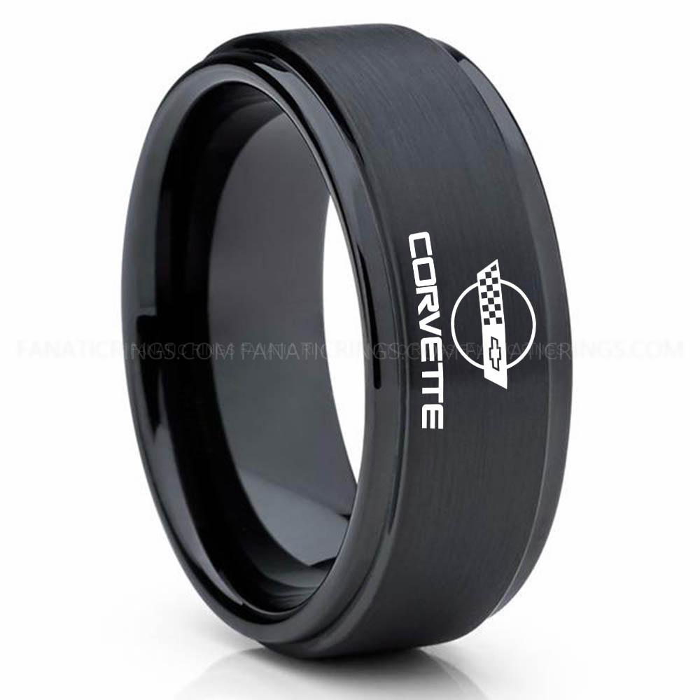 Corvette Black Corvette Ring, Chevy Ring, Chevrolet Ring, Chevrolet Corvette Ring, Auto Racing Ring, Chevy Wedding Band, Chevrolet Wedding Ring - Image 1