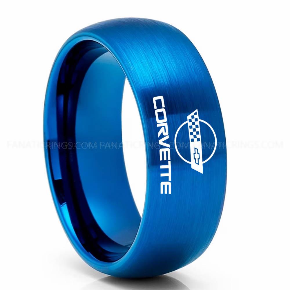 Corvette Blue Corvette Ring, Chevy Ring, Chevrolet Ring, Chevrolet Corvette Ring, Auto Racing Ring, Chevy Wedding Band, Chevrolet Wedding Ring - Image 1
