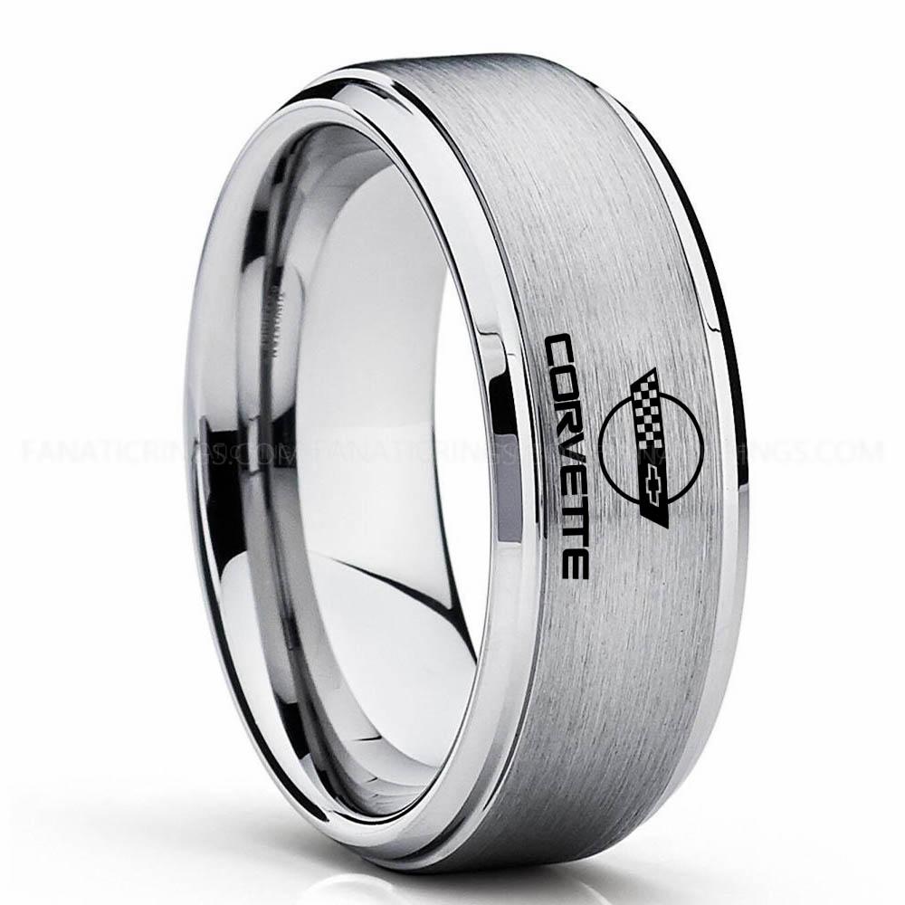 Corvette Silver 2 Corvette Ring, Chevy Ring, Chevrolet Ring, Chevrolet Corvette Ring, Auto Racing Ring, Chevy Wedding Band, Chevrolet Wedding Ring - Image 1