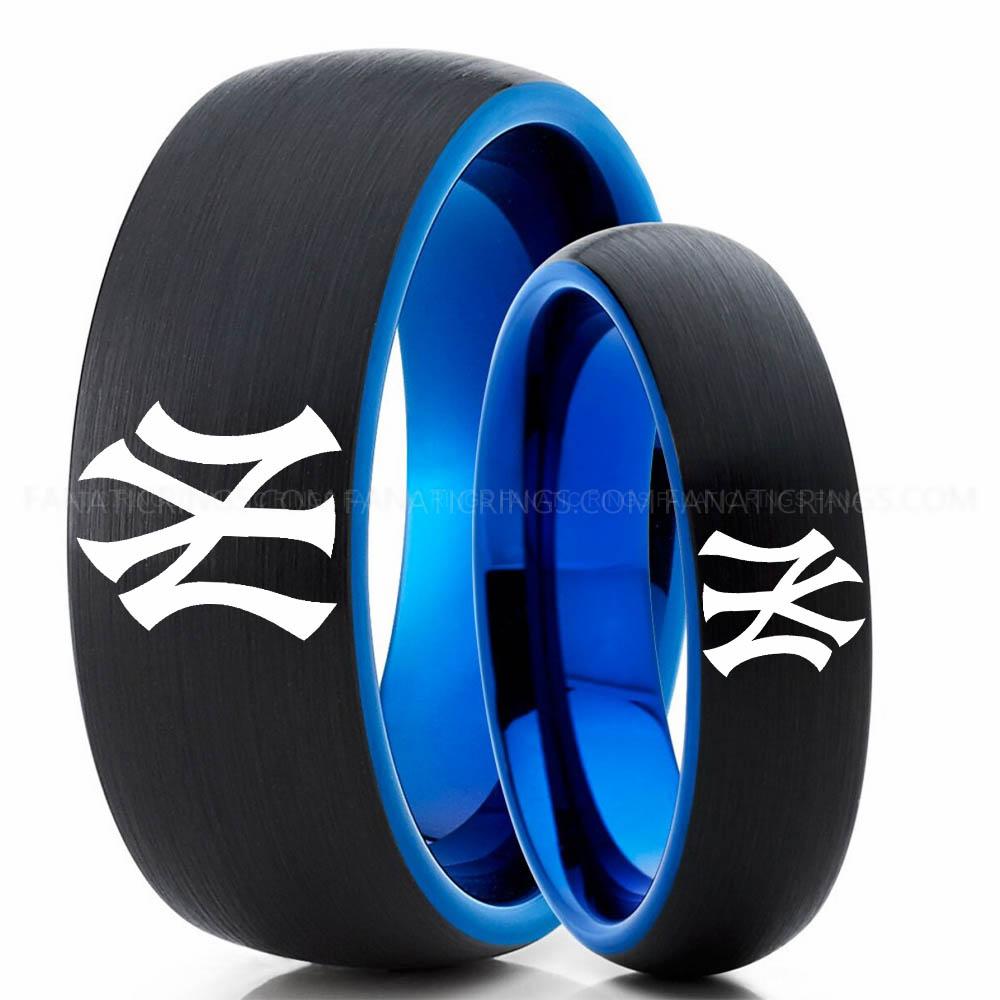 Couple Blue Black Yankees Yankees Ring, Yankees Wedding Ring, Baseball Wedding Ring, Baseball Ring, Black Wedding Ring, Baseball Wedding Band, Baseball Jewelry - Image 1