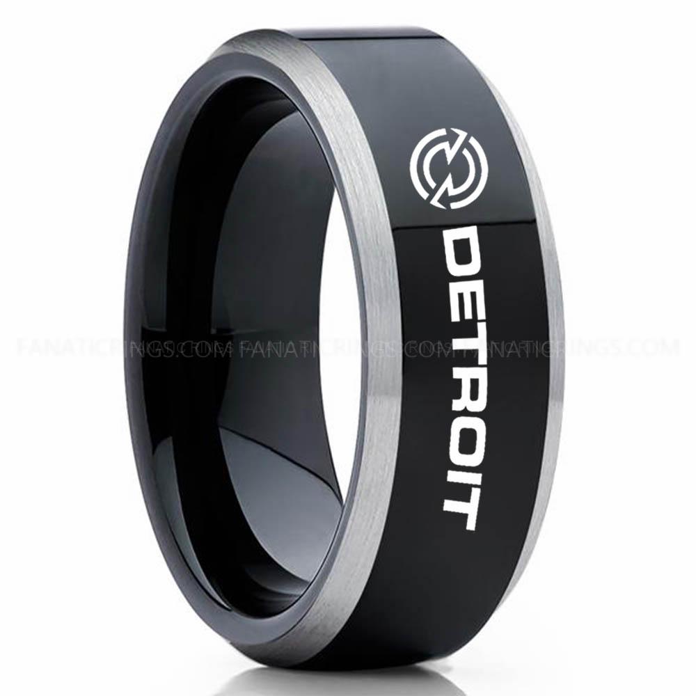 Detroit Black Silver 2 Detroit Diesel Ring, Detroit Engine Ring, Detroit Diesel Wedding Band, Detroit Diesel Jewelry - Image 1
