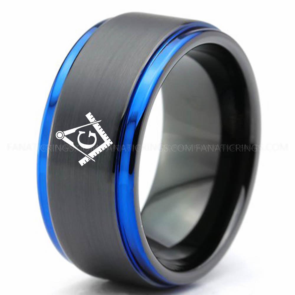 Freemason Black Blue Freemason Ring, Masonic Ring, Freemason Wedding Band, Freemason Wedding Ring, Masonic Jewelry - Image 1