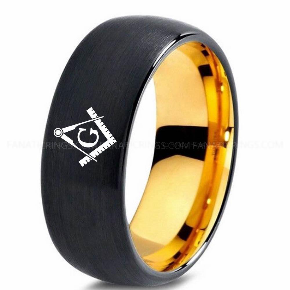 Freemason Black Yellow 1 Freemason Ring, Masonic Ring, Freemason Wedding Band, Freemason Wedding Ring, Masonic Jewelry - Image 1