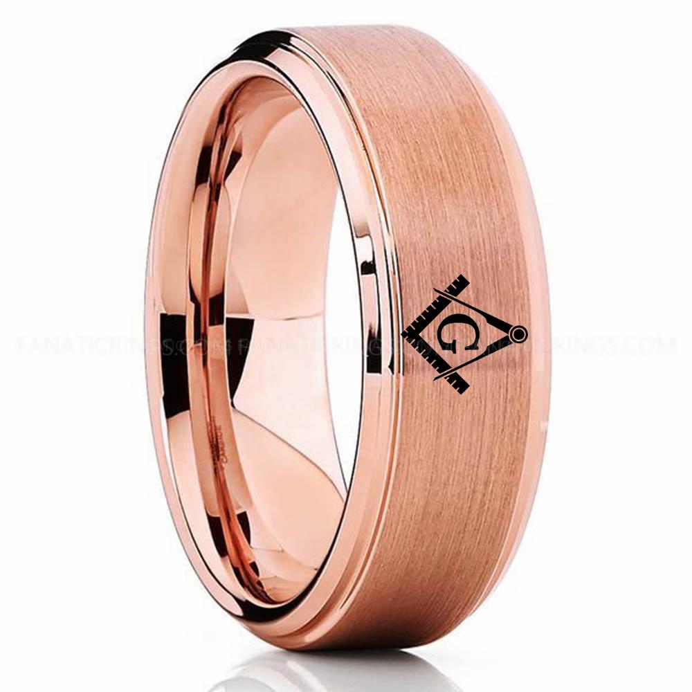 FreemasonPink Freemason Ring, Masonic Ring, Freemason Wedding Band, Freemason Wedding Ring, Masonic Jewelry - Image 1