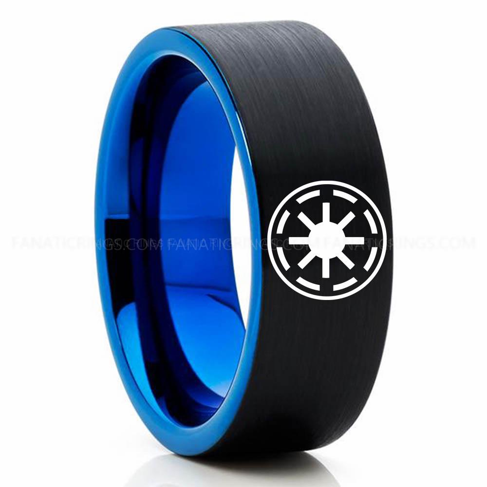Galactic Republic Black Blue (2) Galactic Republic Ring, Star Wars Ring, Star Wars Wedding Band, Star Wars Wedding Ring - Image 1