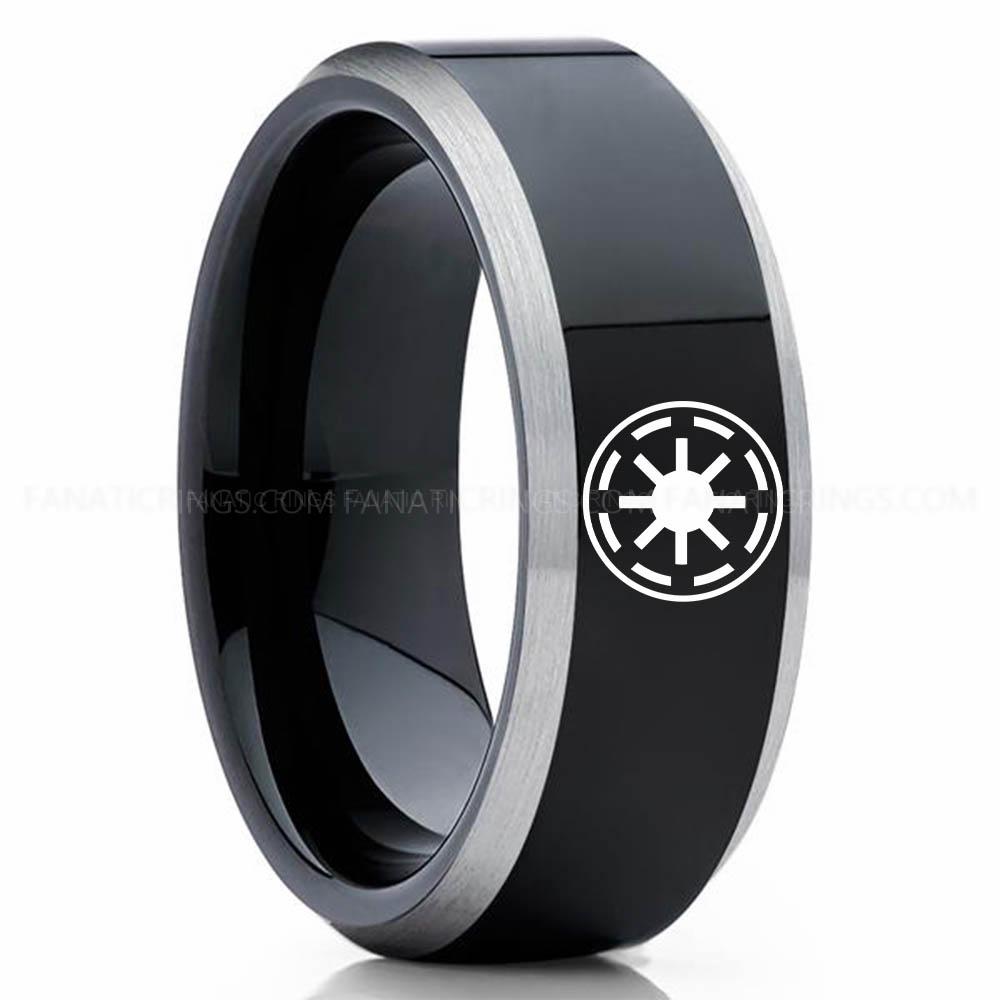 Galactic Republic Black Silver Galactic Republic Ring, Star Wars Ring, Star Wars Wedding Band, Star Wars Wedding Ring - Image 1