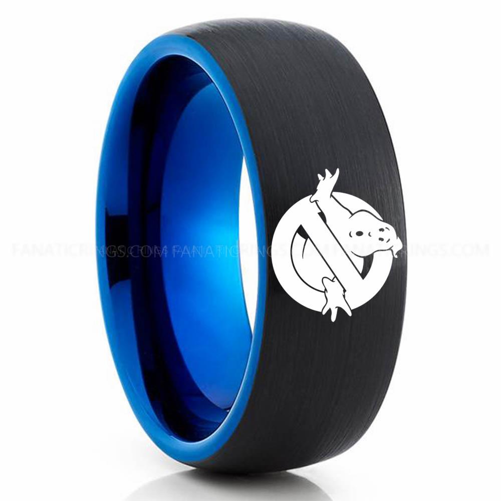 Ghostbuster Blue Black Ghostbusters Ring, Ghostbusters Wedding Band, Ghostbusters Wedding Ring, Ghostbusters Jewelry - Image 1