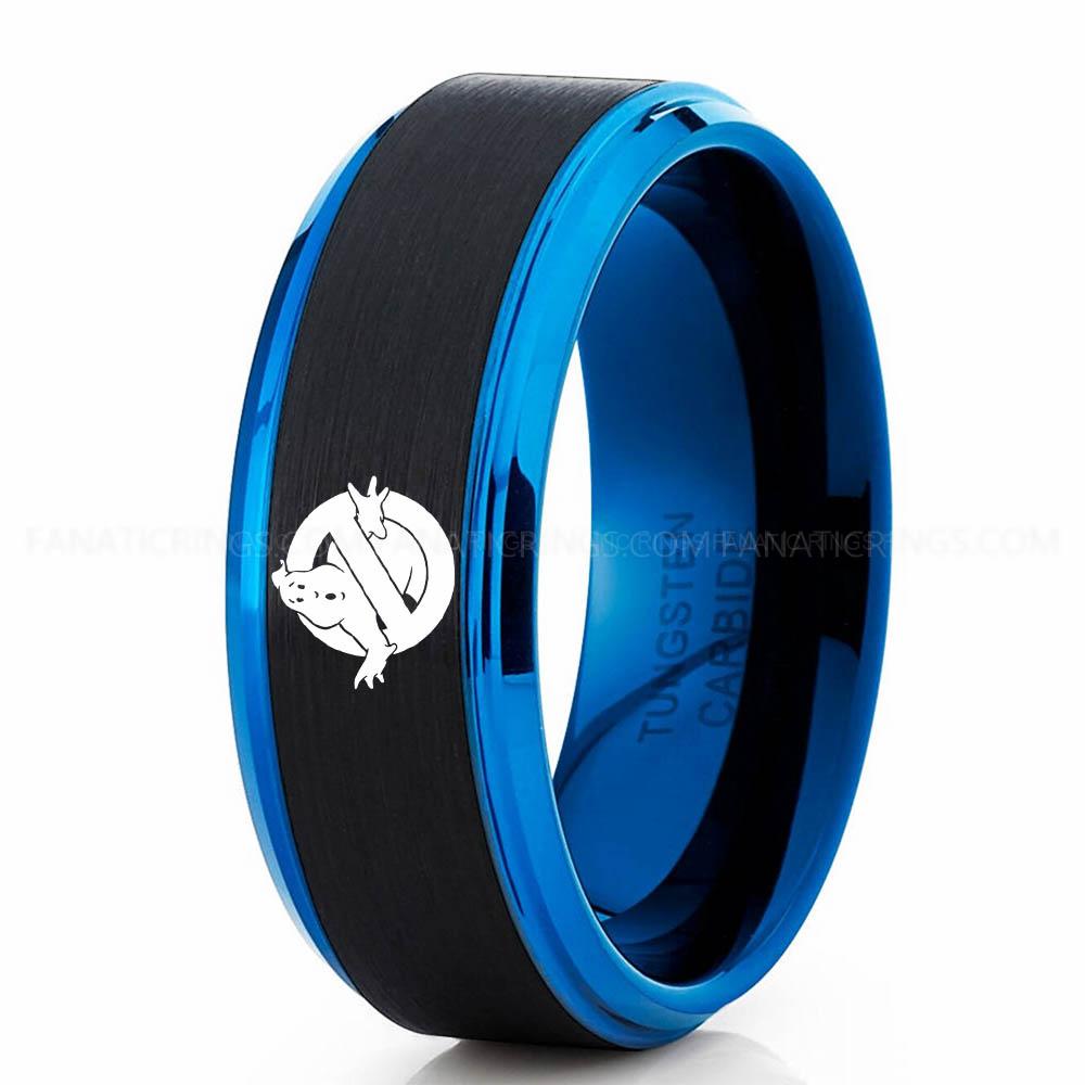 GhostbusterBlack Blue Ghostbusters Ring, Ghostbusters Wedding Band, Ghostbusters Wedding Ring, Ghostbusters Jewelry - Image 1