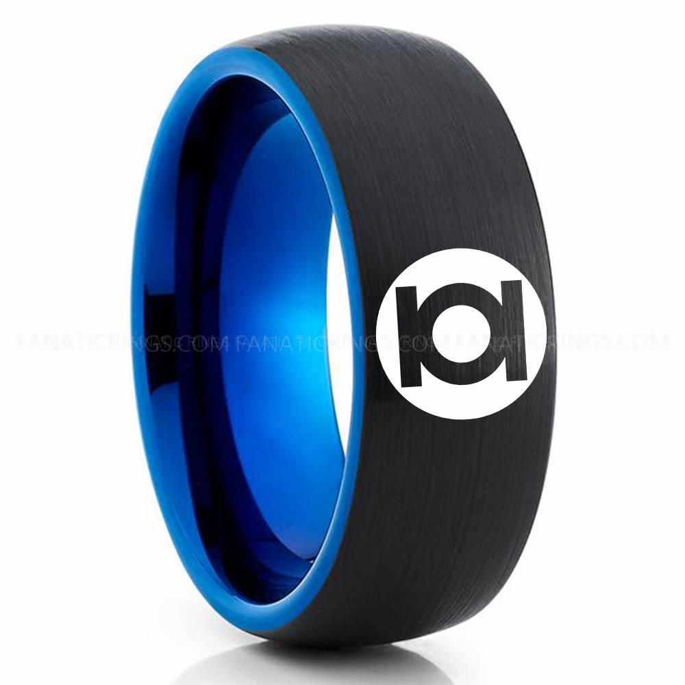 Green Lantern Black Blue (3) Green Lantern Ring, Green Lantern Wedding Band, Green Lantern Wedding Ring, Green Lantern Jewelry - Image 1